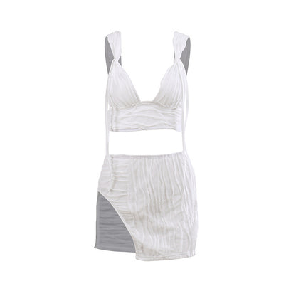 Sexy jacquard knit suit European trade 2024 summer new sexy slit halter skirt