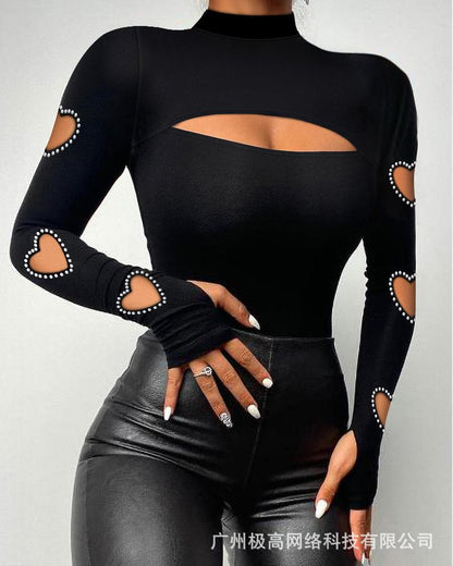 Women's new lace patchwork off-the-shoulder slim-fit top