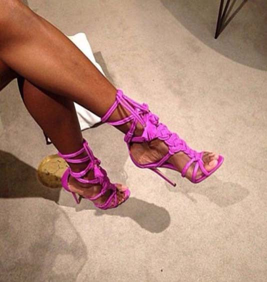 Bed Straps High Heel Sandals  Rope Knot Cut Outs Summer Shoes Lace-up Stiletto Heels Gladiator Sandals Pink Brown Green