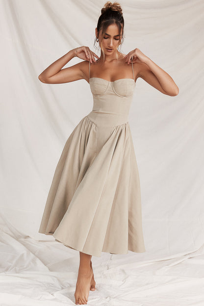 S32165 new vintage long dress court wind Dopa wear strap dress