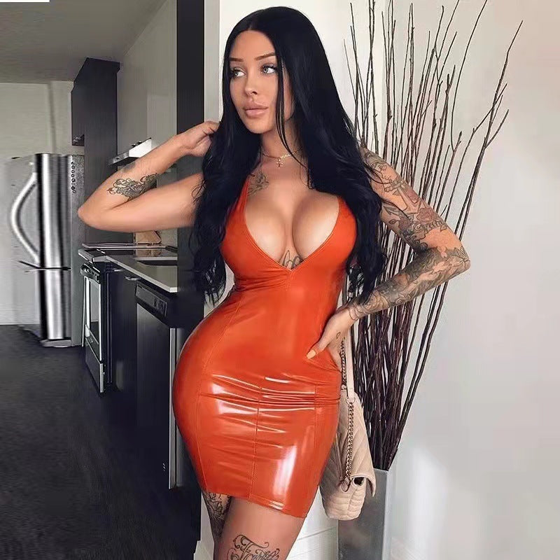2024 European style sleeveless sexy big V-neck waist slimmer bag hip lady dress female