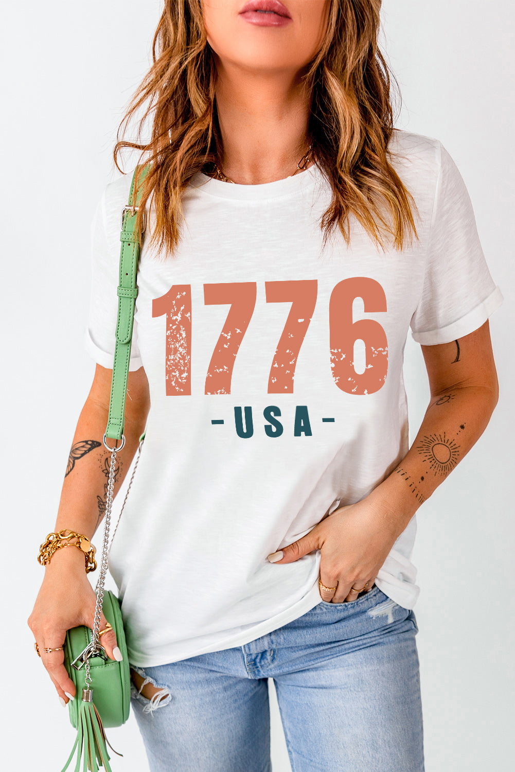"1776 USA" Round Neck Short Sleeve T-Shirt