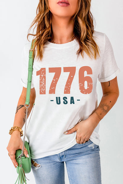 "1776 USA" Round Neck Short Sleeve T-Shirt