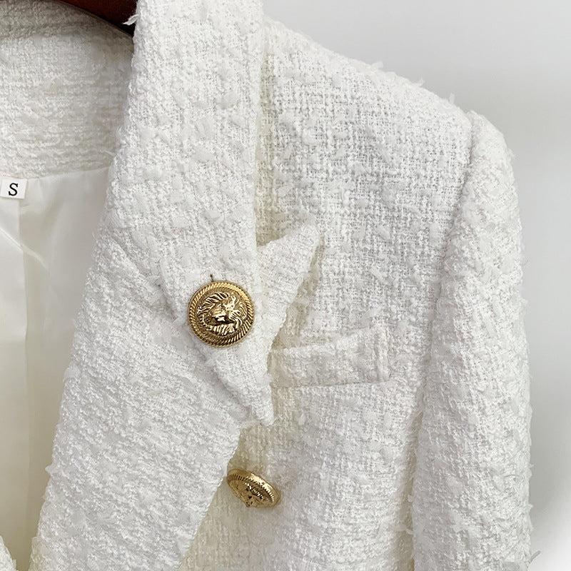 autumn/winter new women's jacket Lion head button double breasted collar point button tweed suit