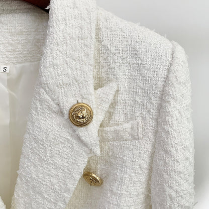 autumn/winter new women's jacket Lion head button double breasted collar point button tweed suit