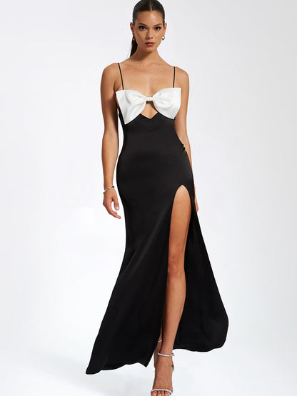 Women's new bow halter dress Christmas dress sexy backless slit long skirt dress skirt