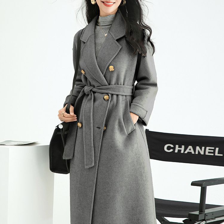 new MAX double breasted European version long hair plus long lace-up double sided wool coat woman