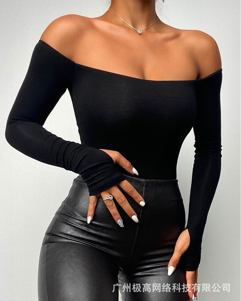 Women's new lace patchwork off-the-shoulder slim-fit top