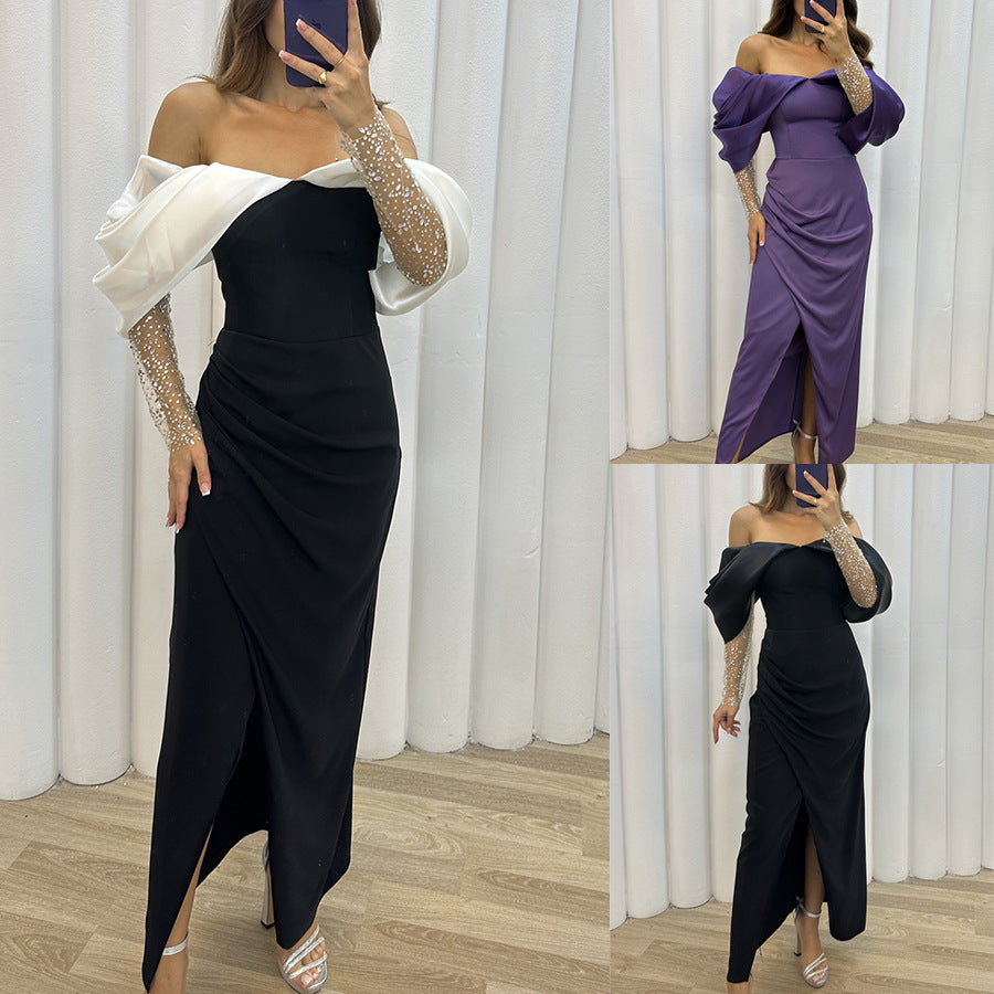 New party fashion dress casual loose one-line collar dress for women