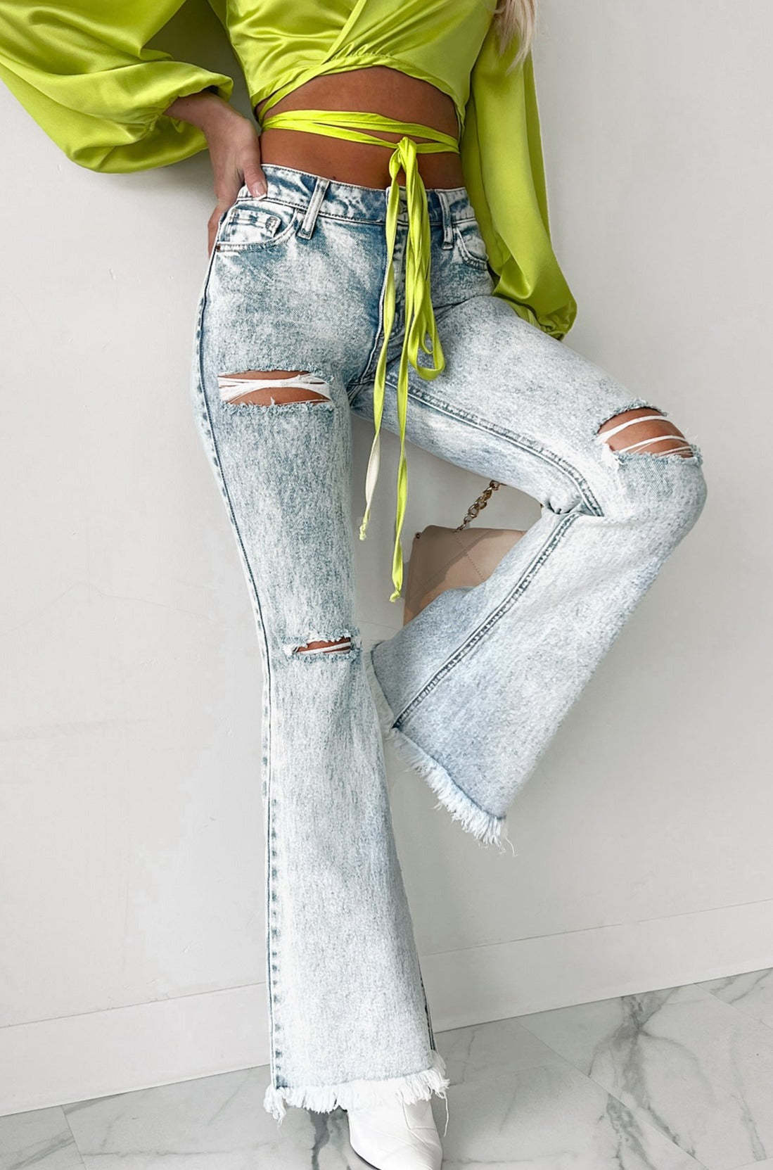 new wash denim high waist ripped fringe jeans woman