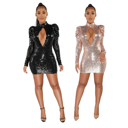 R9375 hot selling  fashion backless hollow night sequin dress