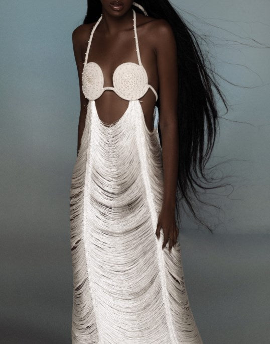 V-neck holloway wrapped hip fringe holiday seaside party dress
