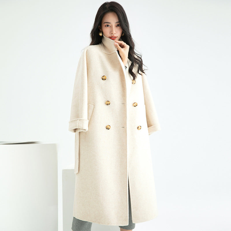 new MAX double breasted European version long hair plus long lace-up double sided wool coat woman