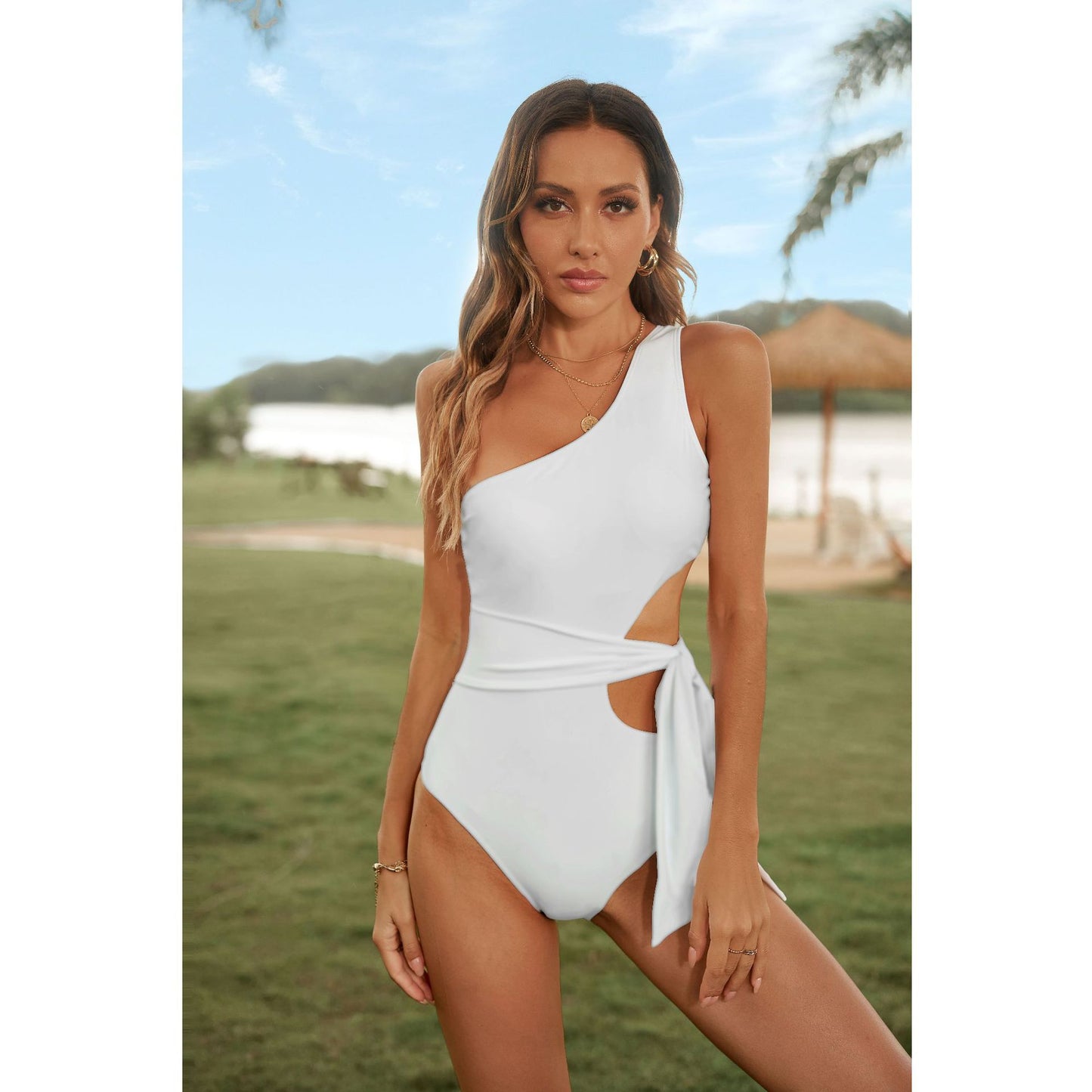 Off the shoulder one piece swimsuit