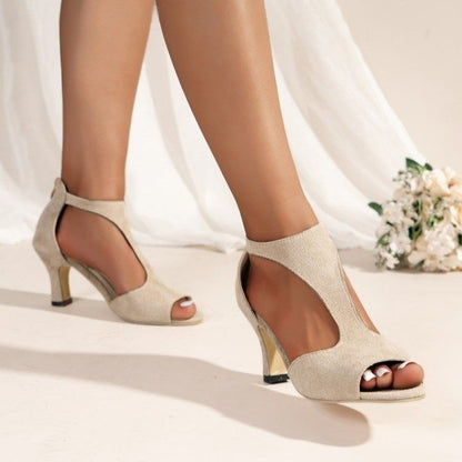 Simple and stylish back zipper bag with fish mouth shoes women's summer plus size side empty skinny heel Roman sandals