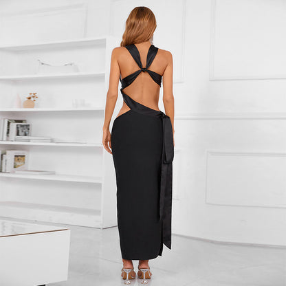 New sexy hanging neck thin skinny irregular backless design dress