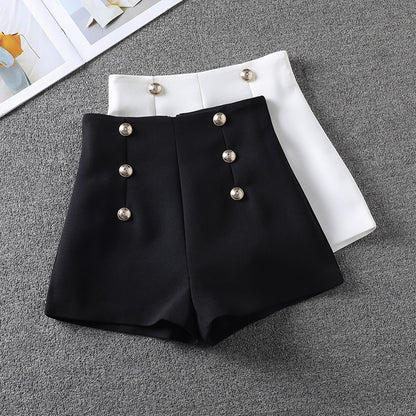 High-waisted double-ed design style suit shorts women's  version of fashion all-in-one slimming wide-leg pants